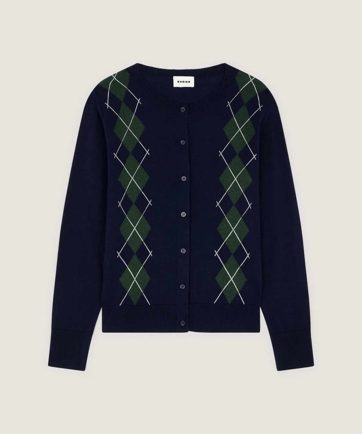 Rodier cardigan jacquard rombi blu navy maglia fine