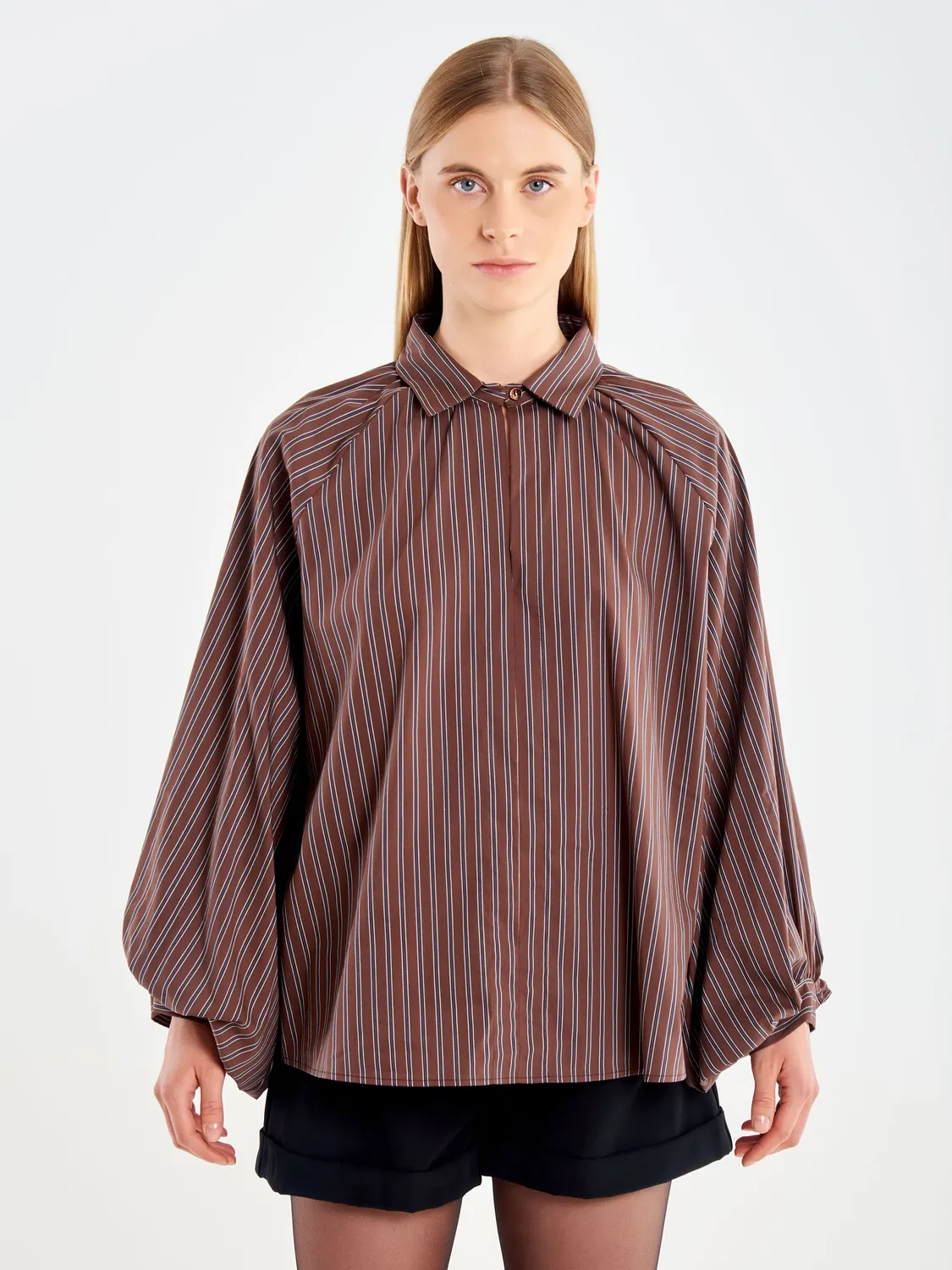 Vicolo Camicia a Righe Moro maniche palloncino S