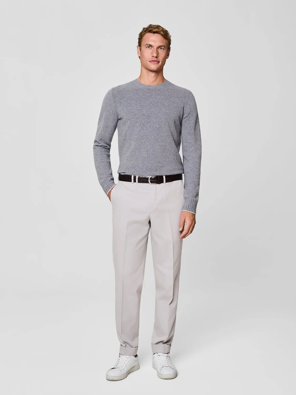 Paul Taylor Girocollo Pura Lana Maglione Grigio Medio