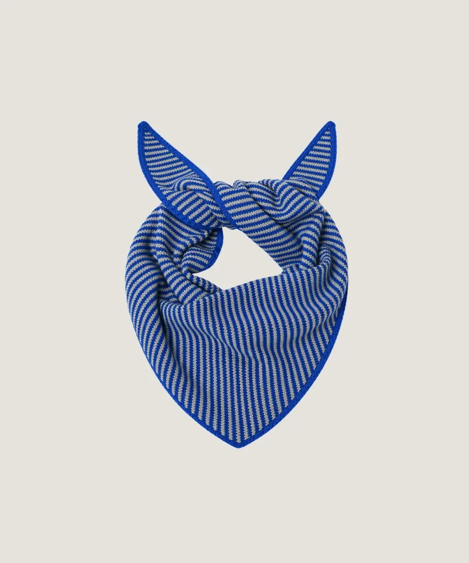 Rodier Sciarpa triangolare cashmere blu oltremare righe