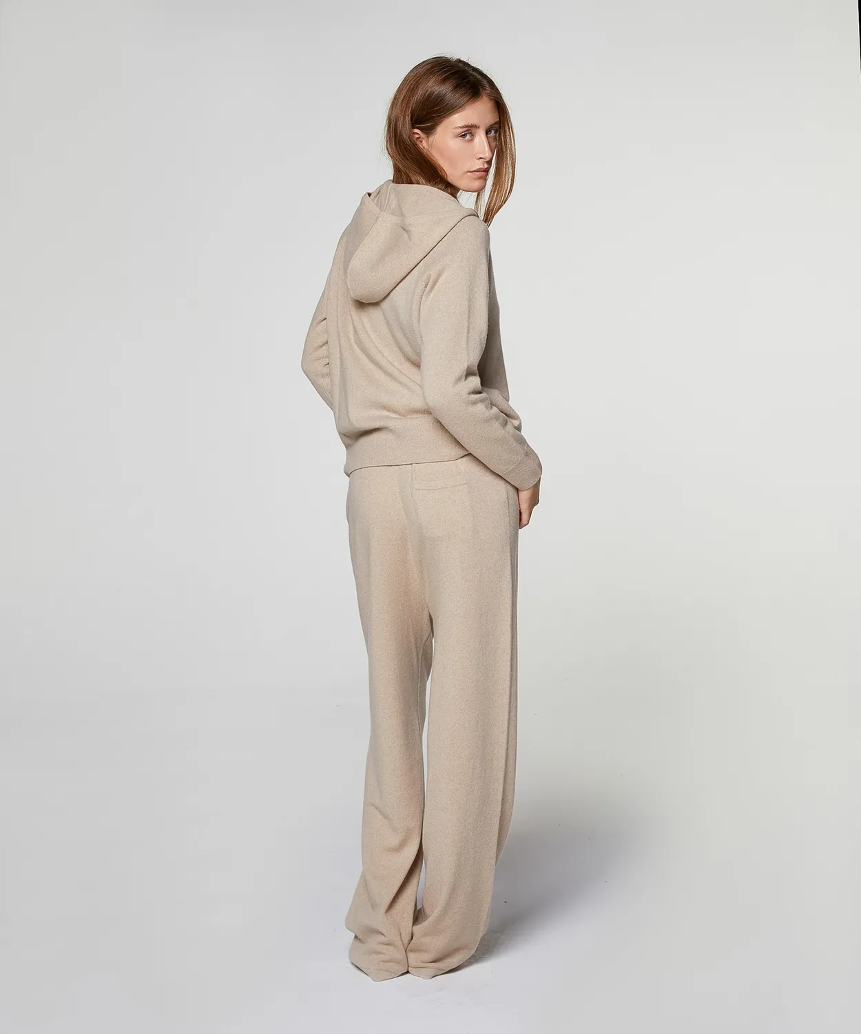 Rodier Giacca Cashmere Cappuccio Beige zip lunga