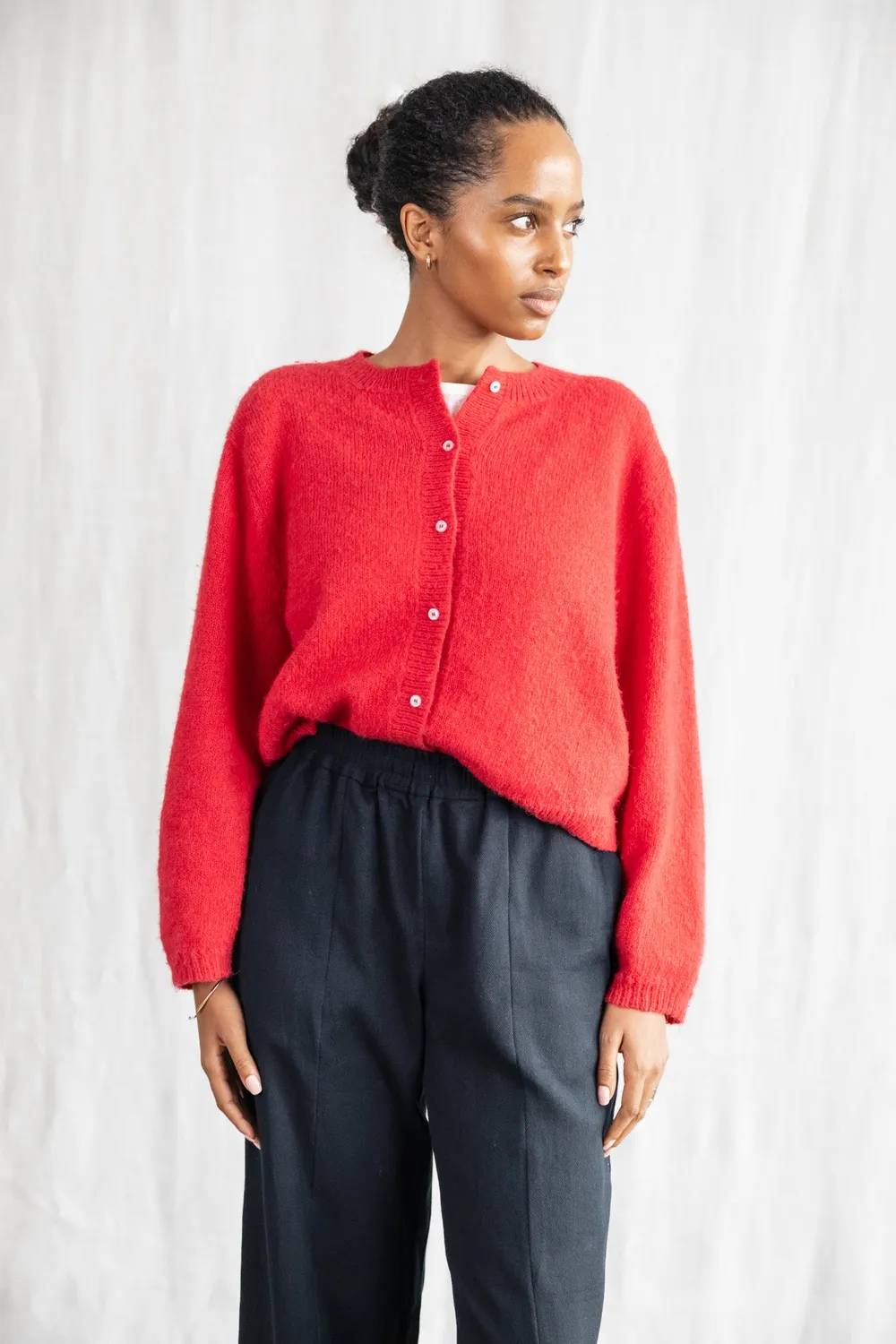 Jyoti Sullana cardigan baby alpaca corallo leggero