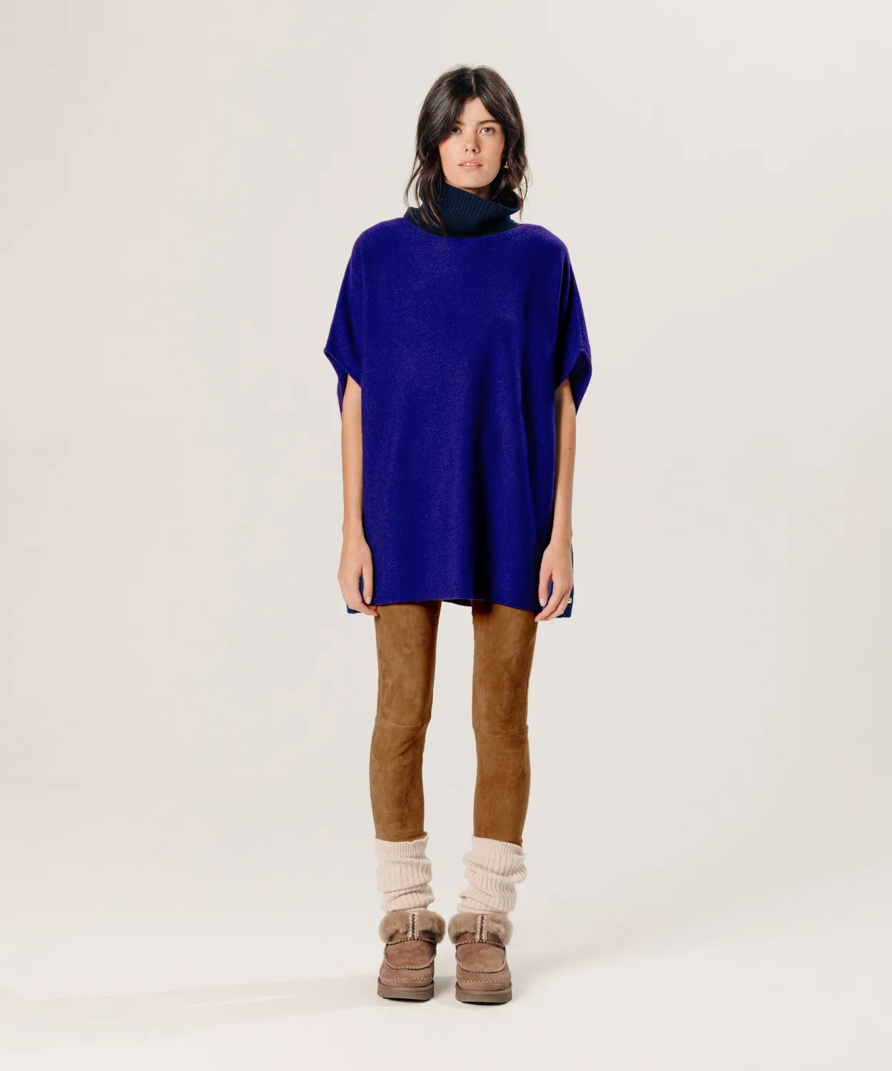 Rodier Poncho Cashmere Blu Oltremare 100% Cashmere