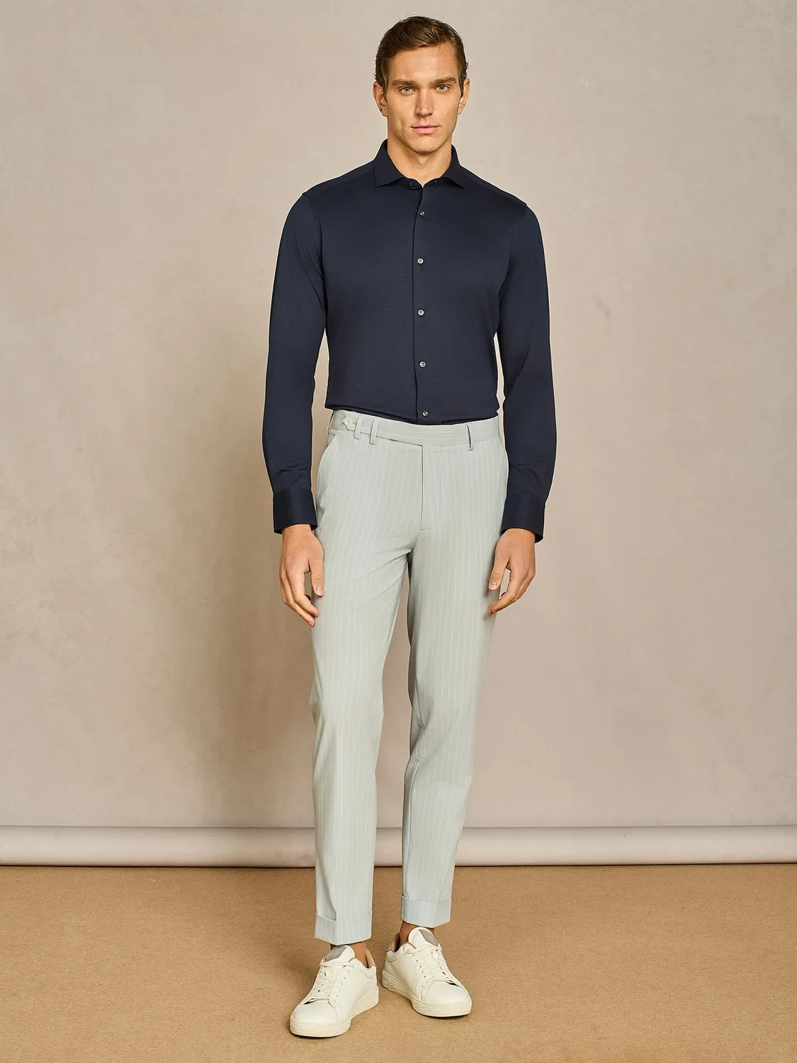 Paul Taylor camicia jersey cotone blu senza impunture