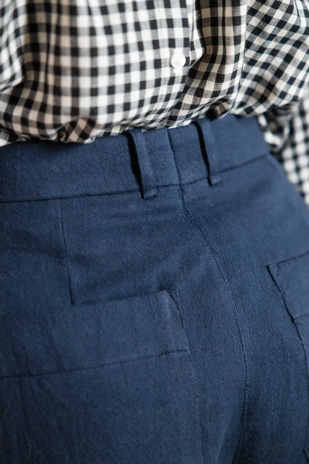 Jyoti Santosh pantaloni cotone flanella grigio azzurro