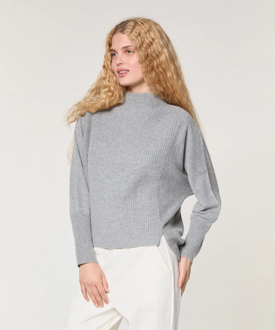 Rodier maglia collo alto lana cashmere grigio ampia