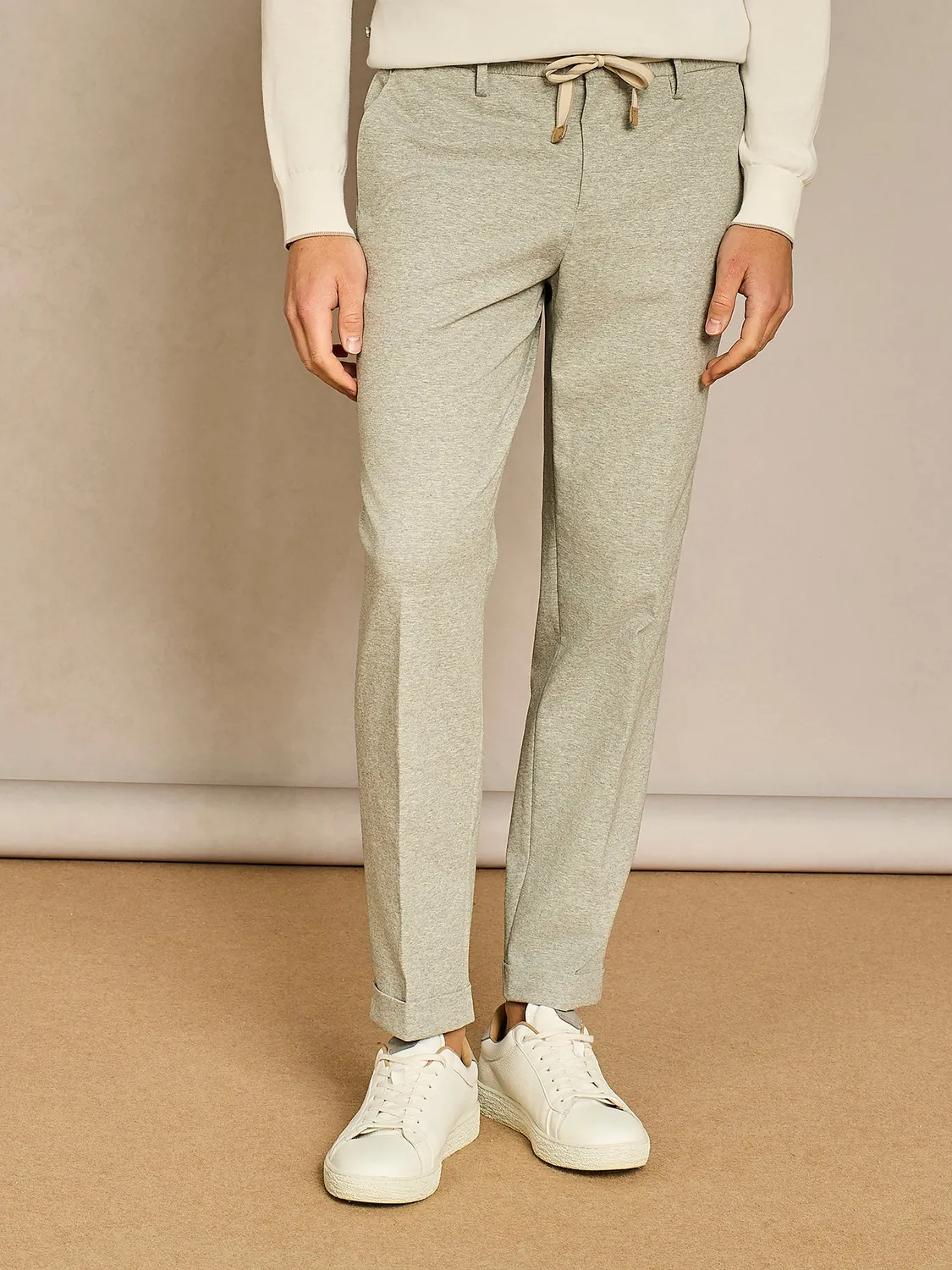 Paul Taylor Pantalone Jersey Grigio Chiaro Coulisse