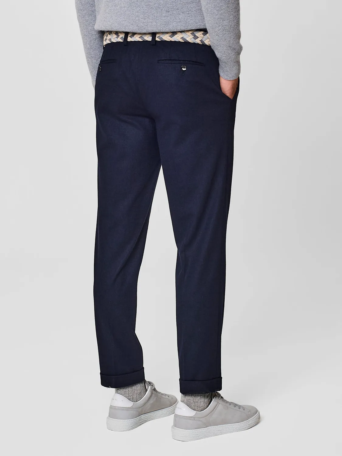 Paul Taylor pantalone jersey misto lana blu risvolto