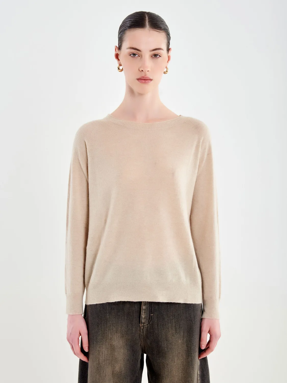 Vicolo Pull a Barchetta lana cashmere beige