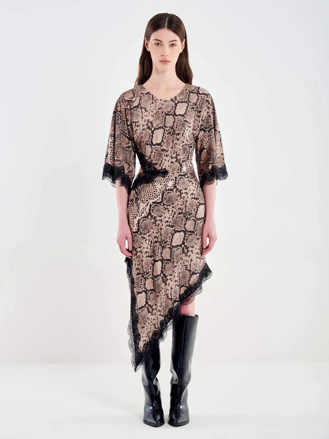 Vicolo Abito con Inserti in Pizzo abito pitonato beige