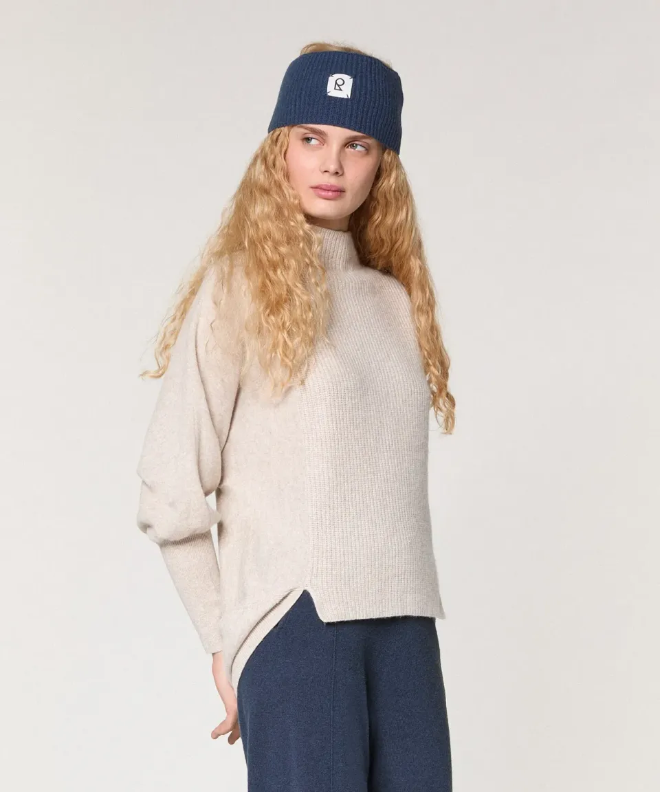 Rodier Maglia Collo Alto Lana Cashmere Maglione Beige