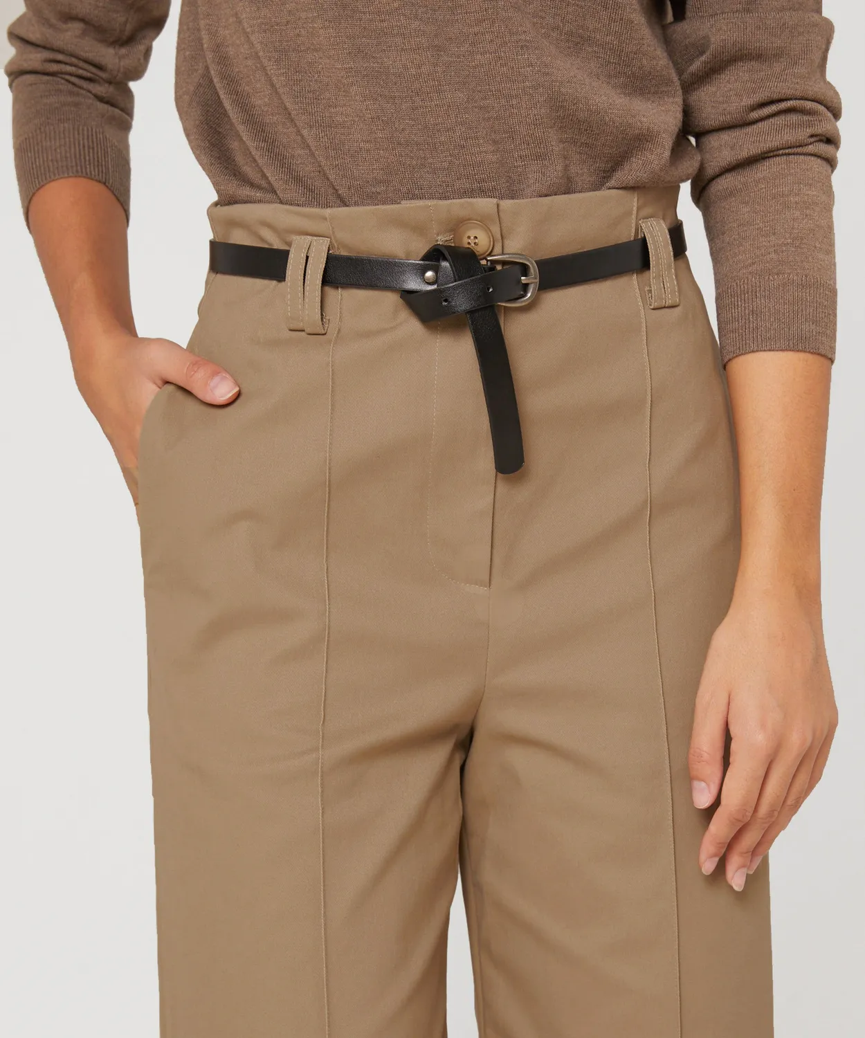 Rodier Pantaloni cotone vita alta gamba larga beige scuro
