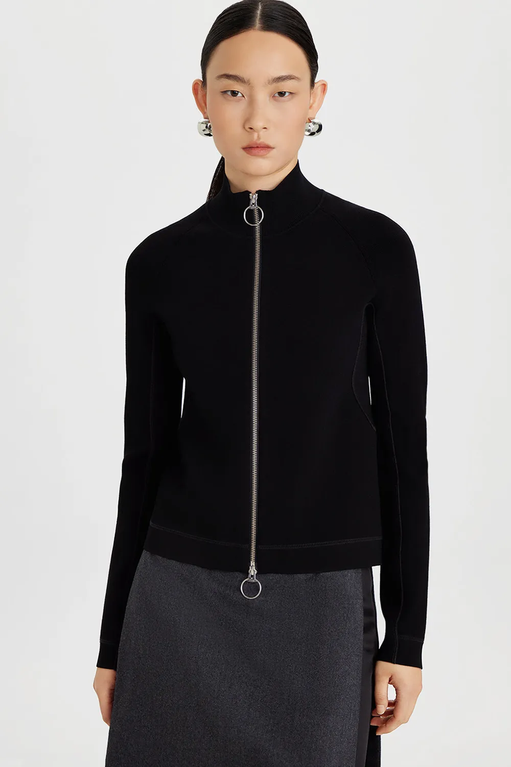 PORTS Viscose Blend Zip-Up maglione nero zip slim