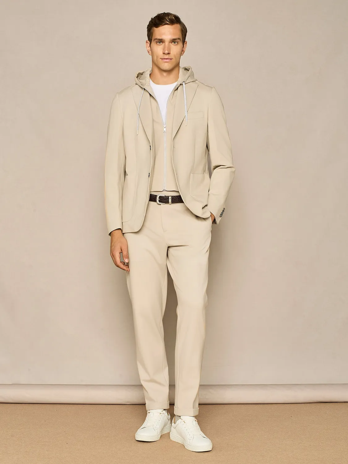Paul Taylor giacca sfoderata jersey beige con cappuccio