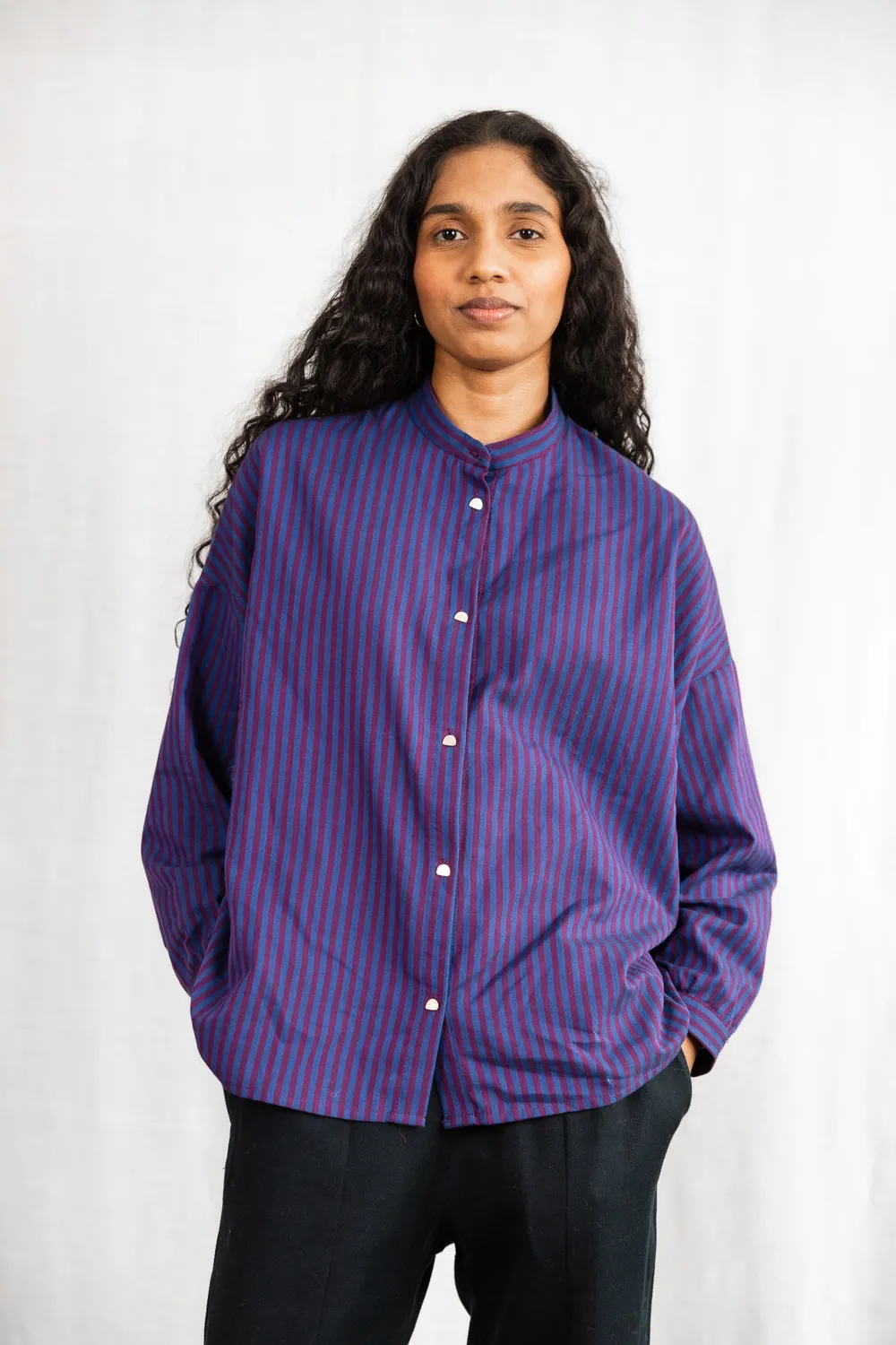 Jyoti Hawali Stripe camicia cotone righe blu mora
