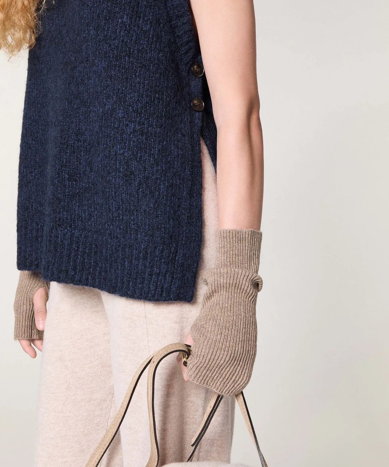 Rodier Maglione Smanicato Collo Alto Blu Navy Grossa