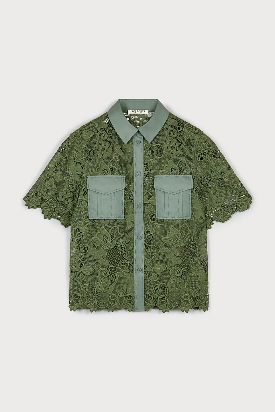 Ports 1961 Venetian Plaster Lace camicia verde militare pizzo
