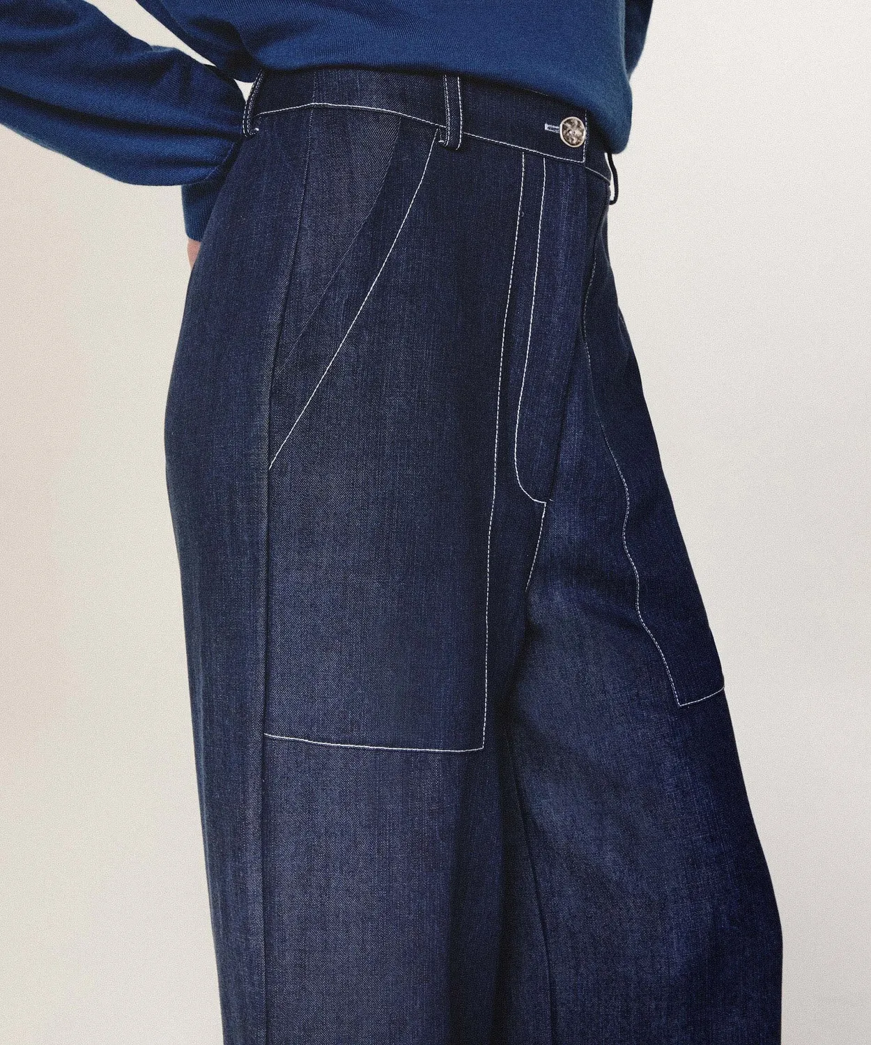 Rodier Pantaloni denim gamba larga blu denim vita alta