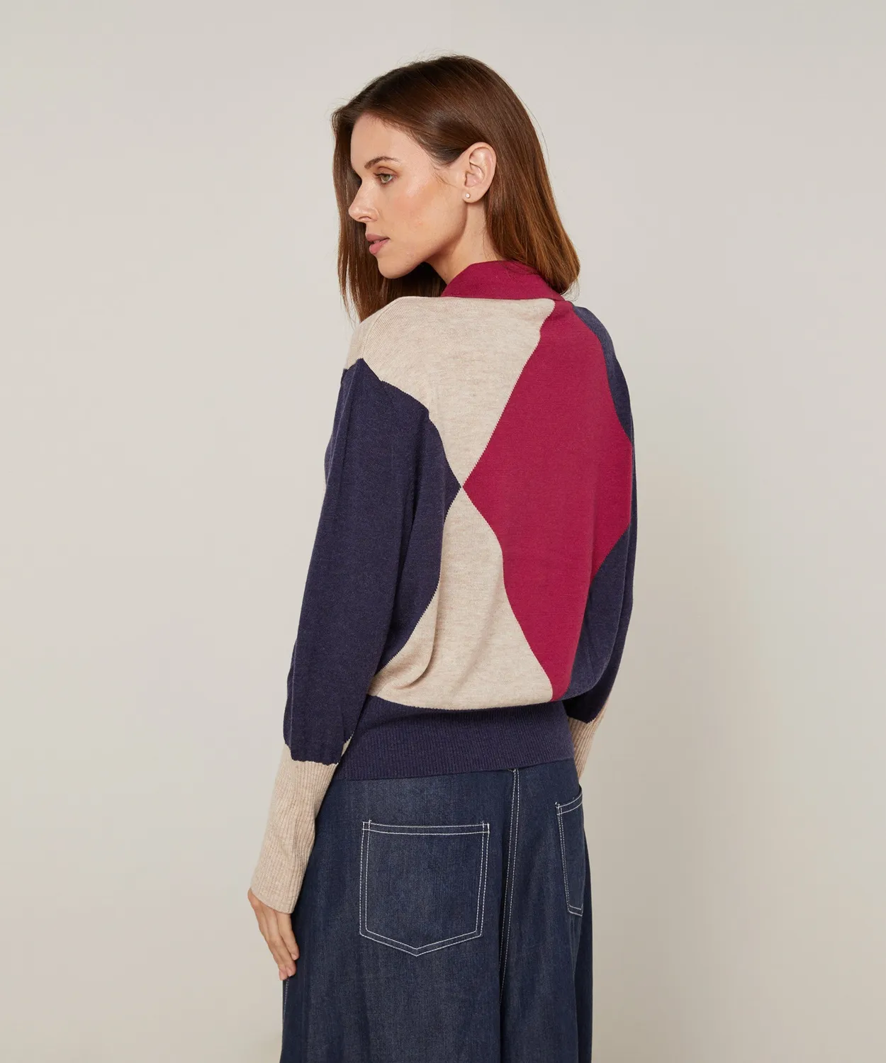 Rodier Maglia Dolcevita Colorblock Grenat M