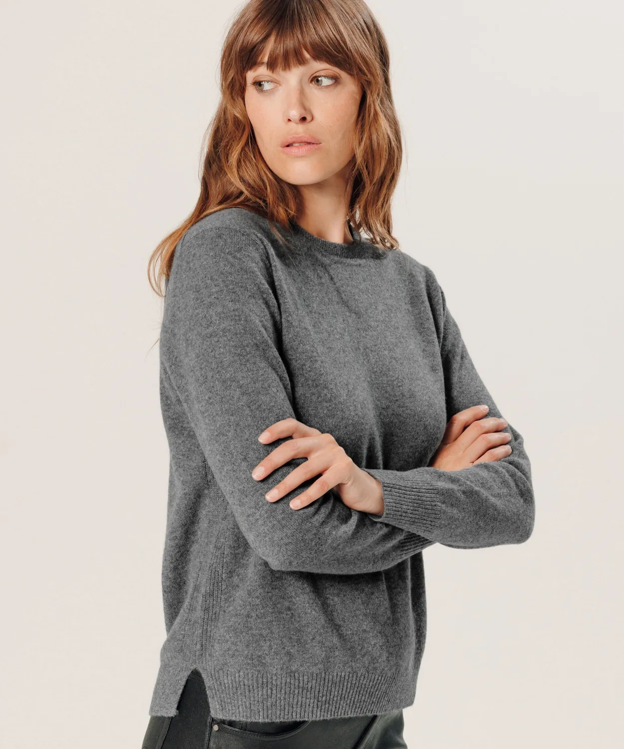 Rodier Maglione Girocollo Donna Cashmere Grigio Medio