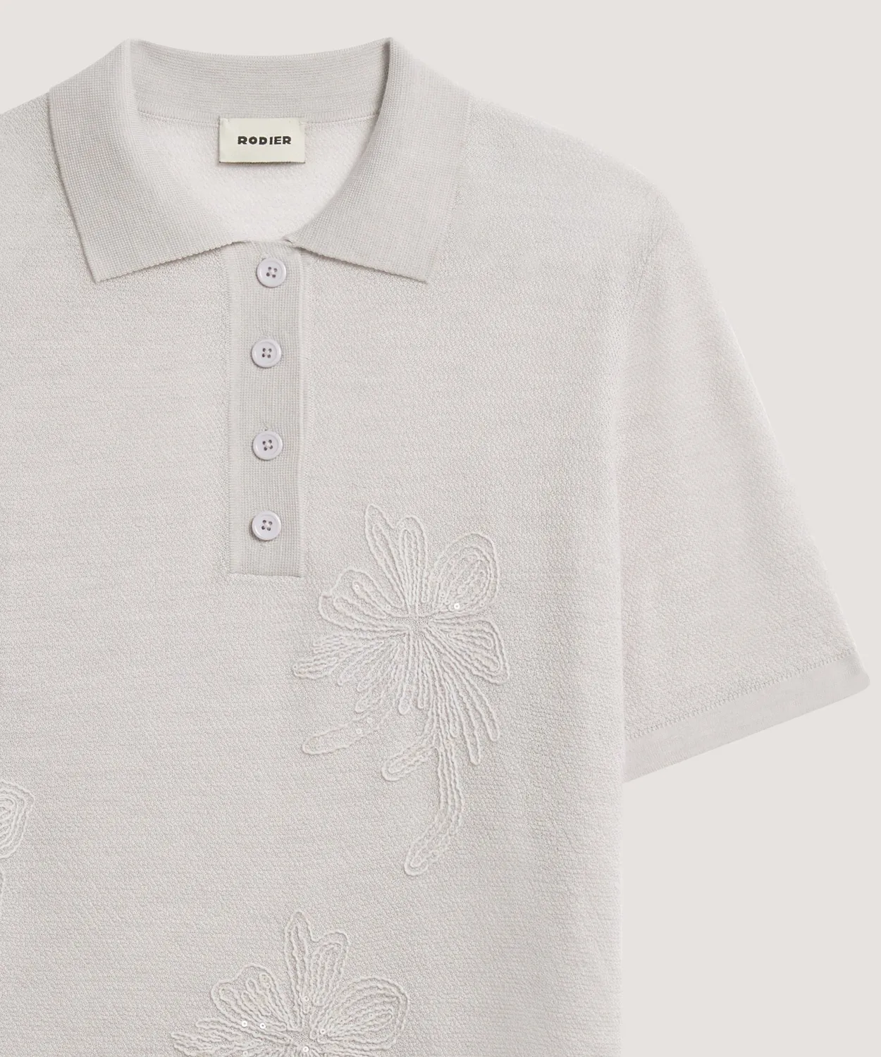 Rodier Polo lana merino manica corta bianco ricamata
