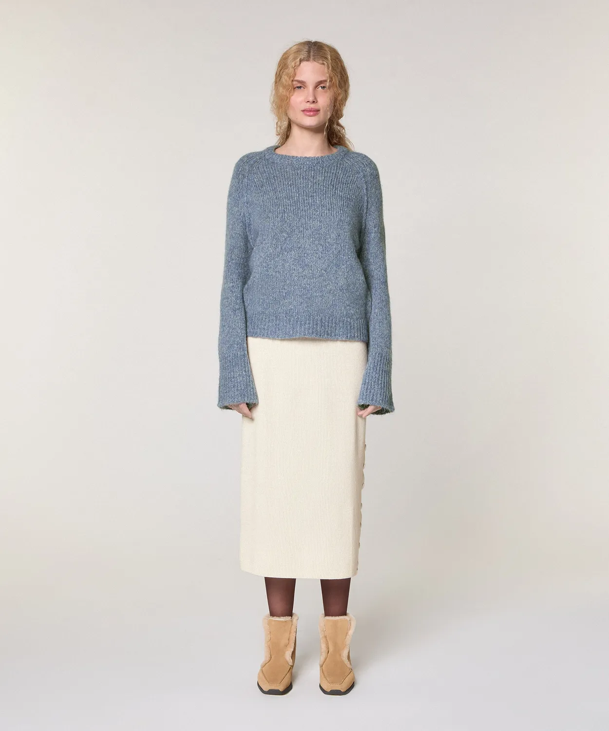 Rodier Maglione girocollo maglia grossa blu melange