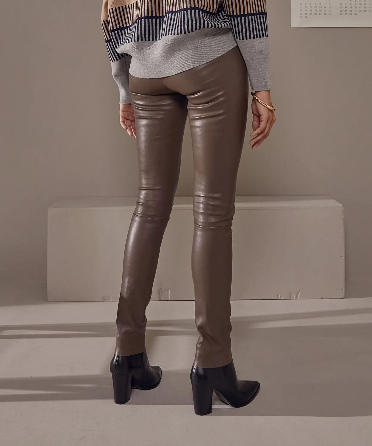 Rodier Leggings Pelle Elasticizzata Tortora 38