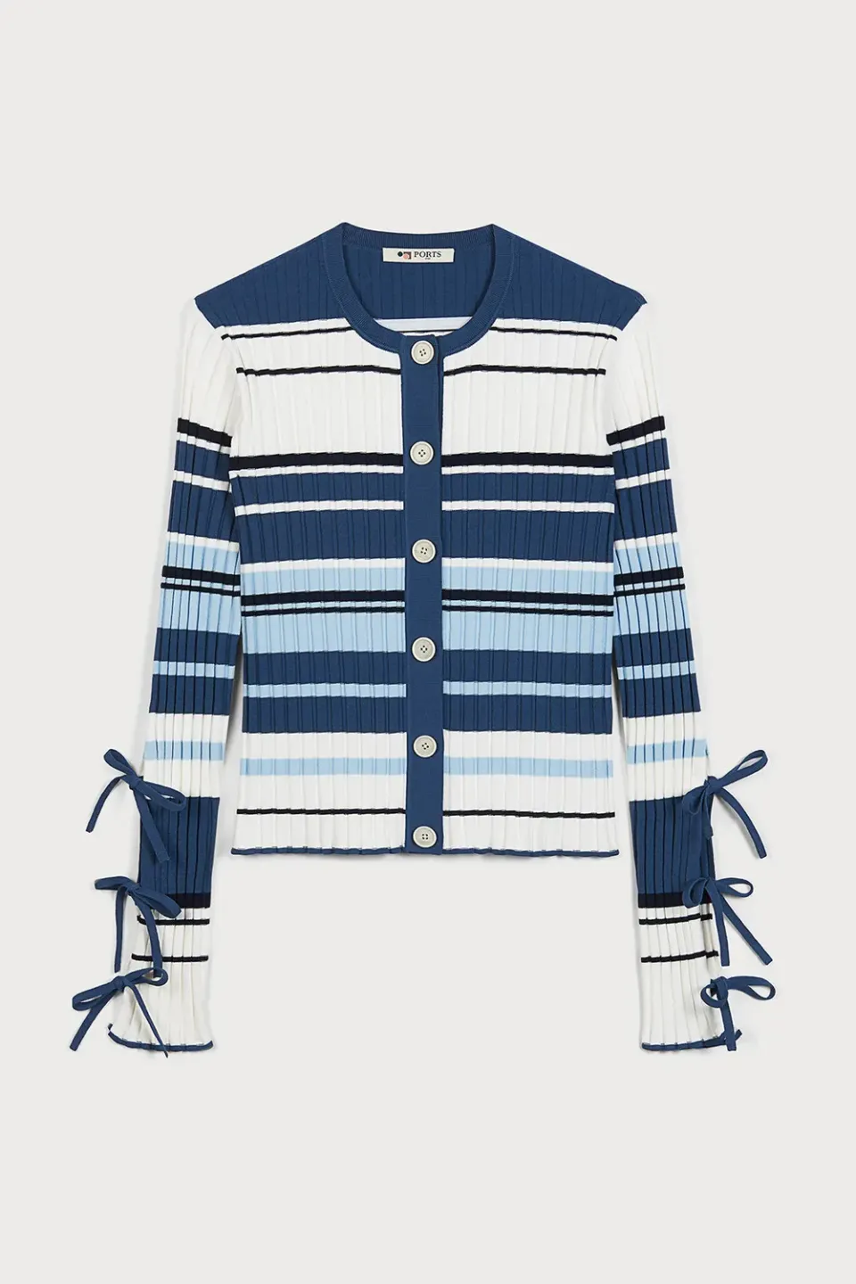 Ports Amalfi Coast cardigan righe blu con fiocco