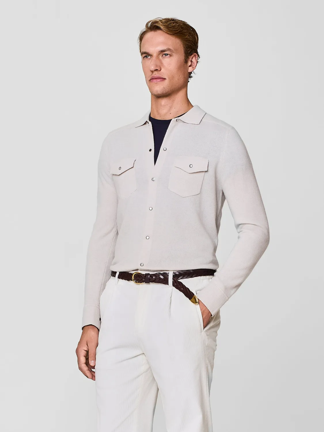 Paul Taylor camicia texana misto lana burro bottoni