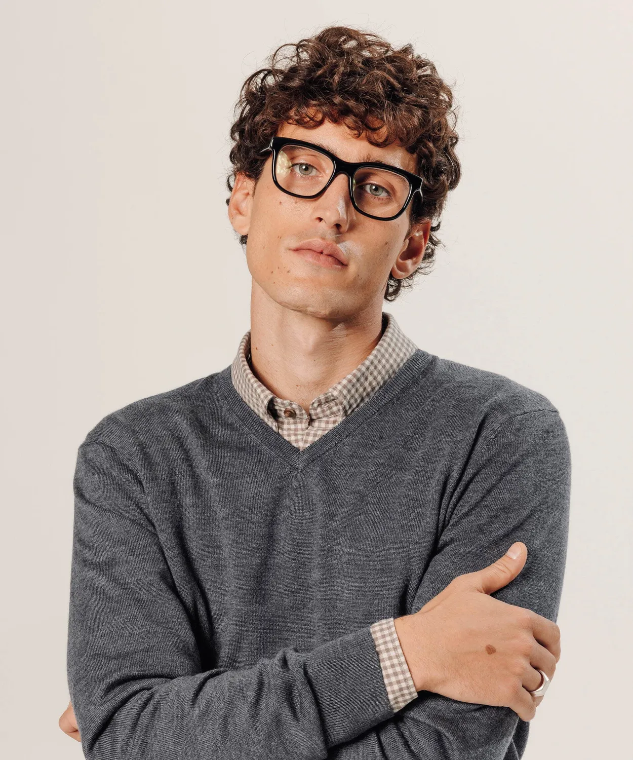 Rodier maglione scollo a V lana merino grigio scuro uomo