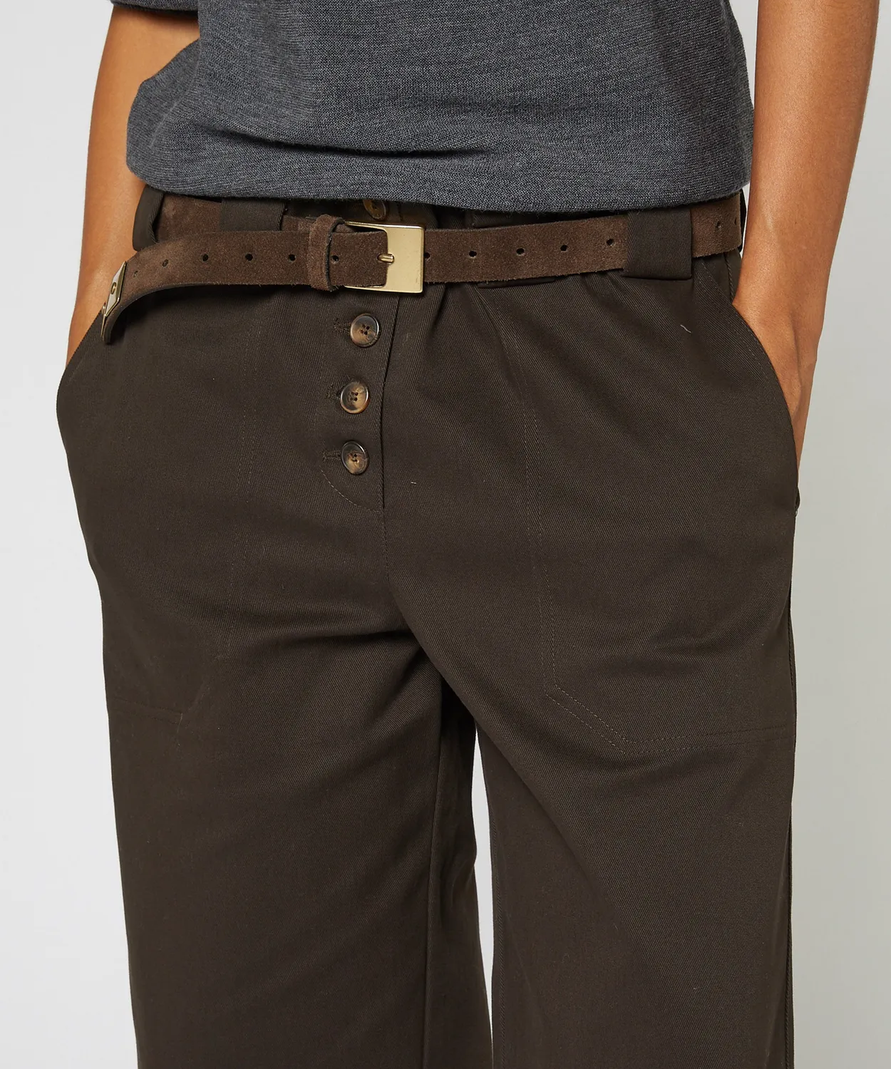 Rodier pantaloni larghi cotone vita alta marrone