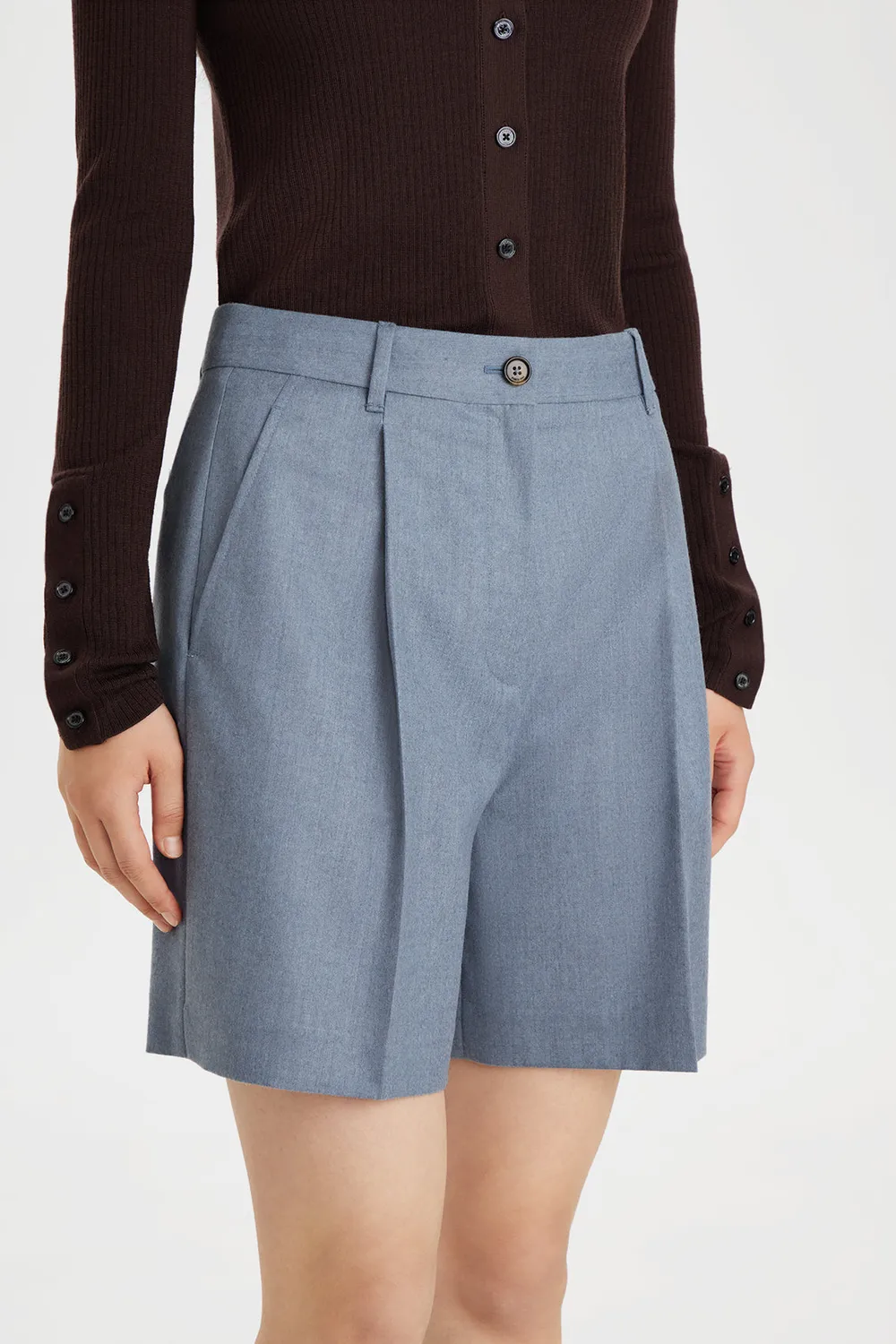 PORTS 1961 Pleated Wool shorts sartoriali azzurri vita alta