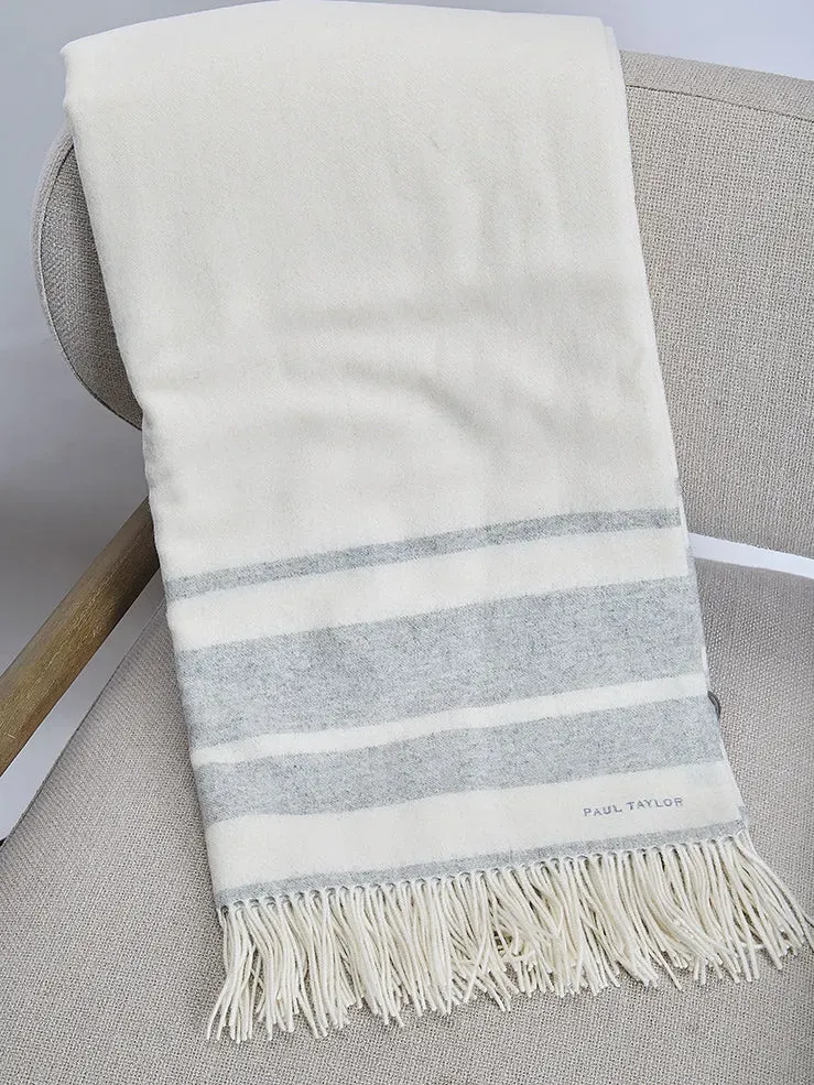 Paul Taylor Plaid Maxi Merino Beige Righe Porta Plaid Cuoio