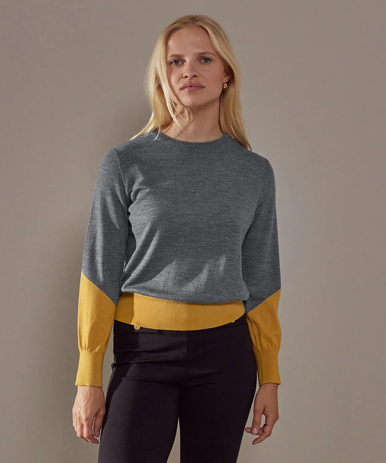 Rodier maglia girocollo bicolore merino grigio medio