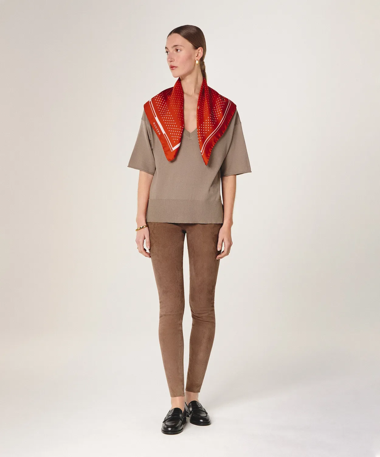Rodier Foulard seta pois 70x70 arancio ruggine