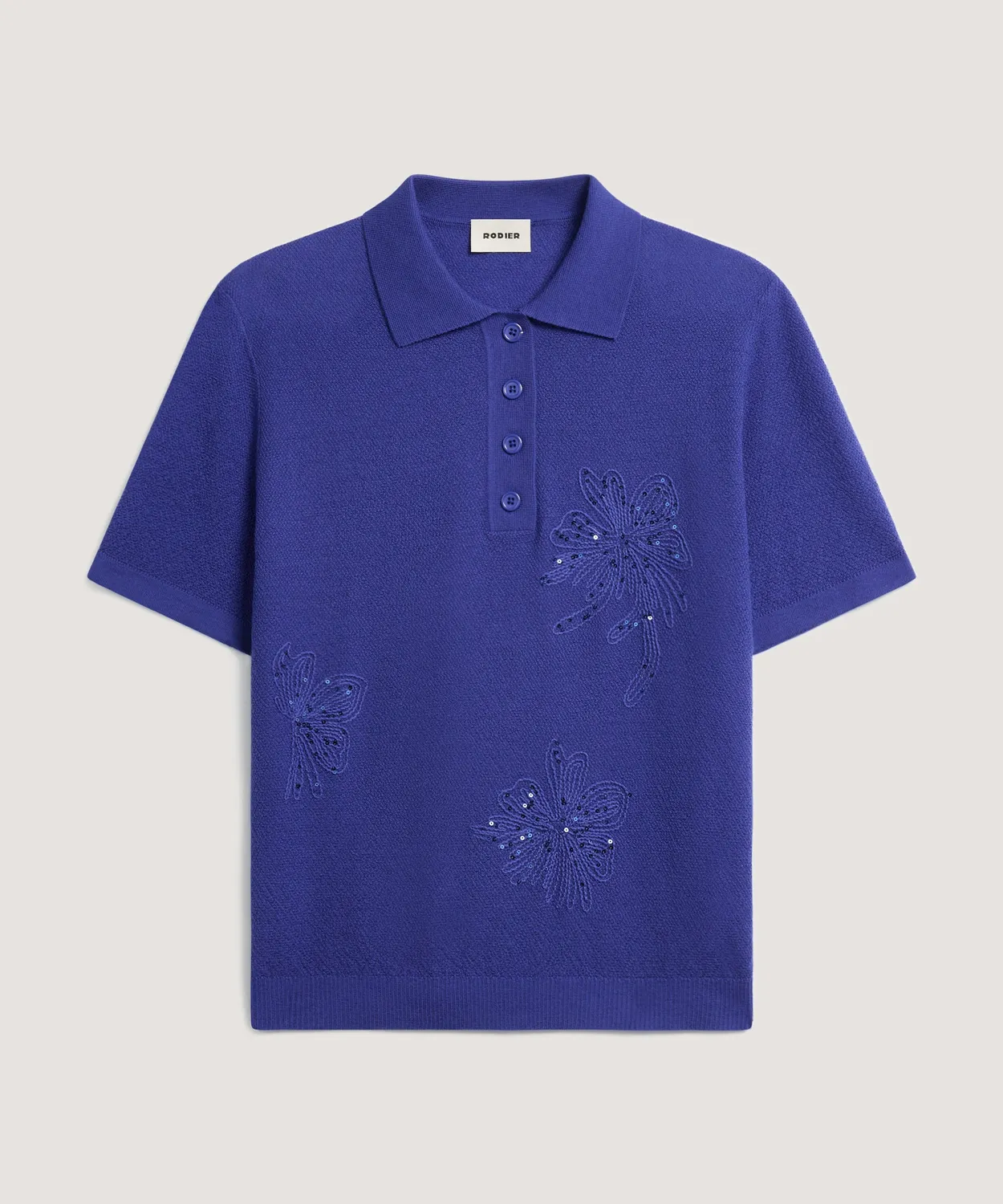 Rodier Polo lana merino ricamata blu oltremare
