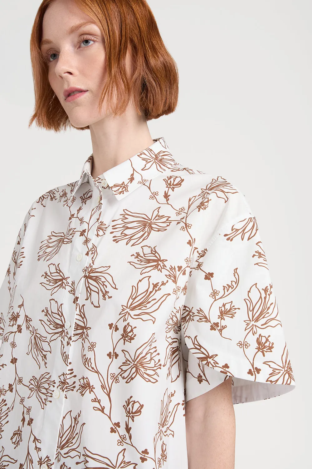Ports 1961 Floral Short-Sleeve Shirt camicia bianca floreale