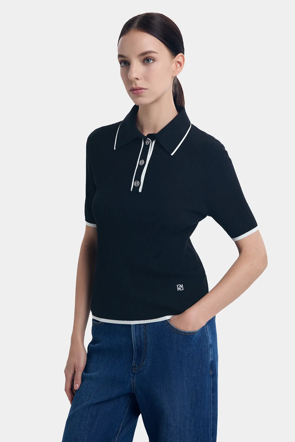 PORTS Silk Cashmere Contrast polo nera
