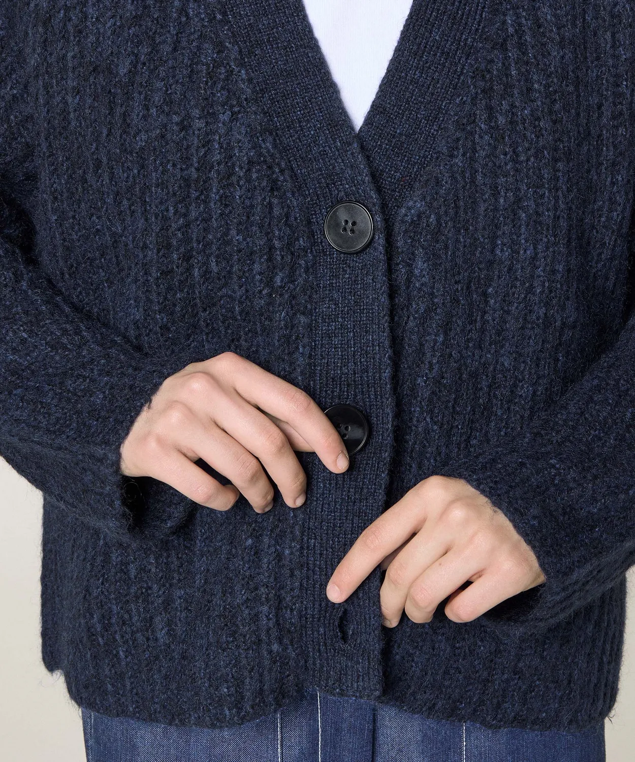 Rodier cardigan oversize maglia grossa blu navy scollo V