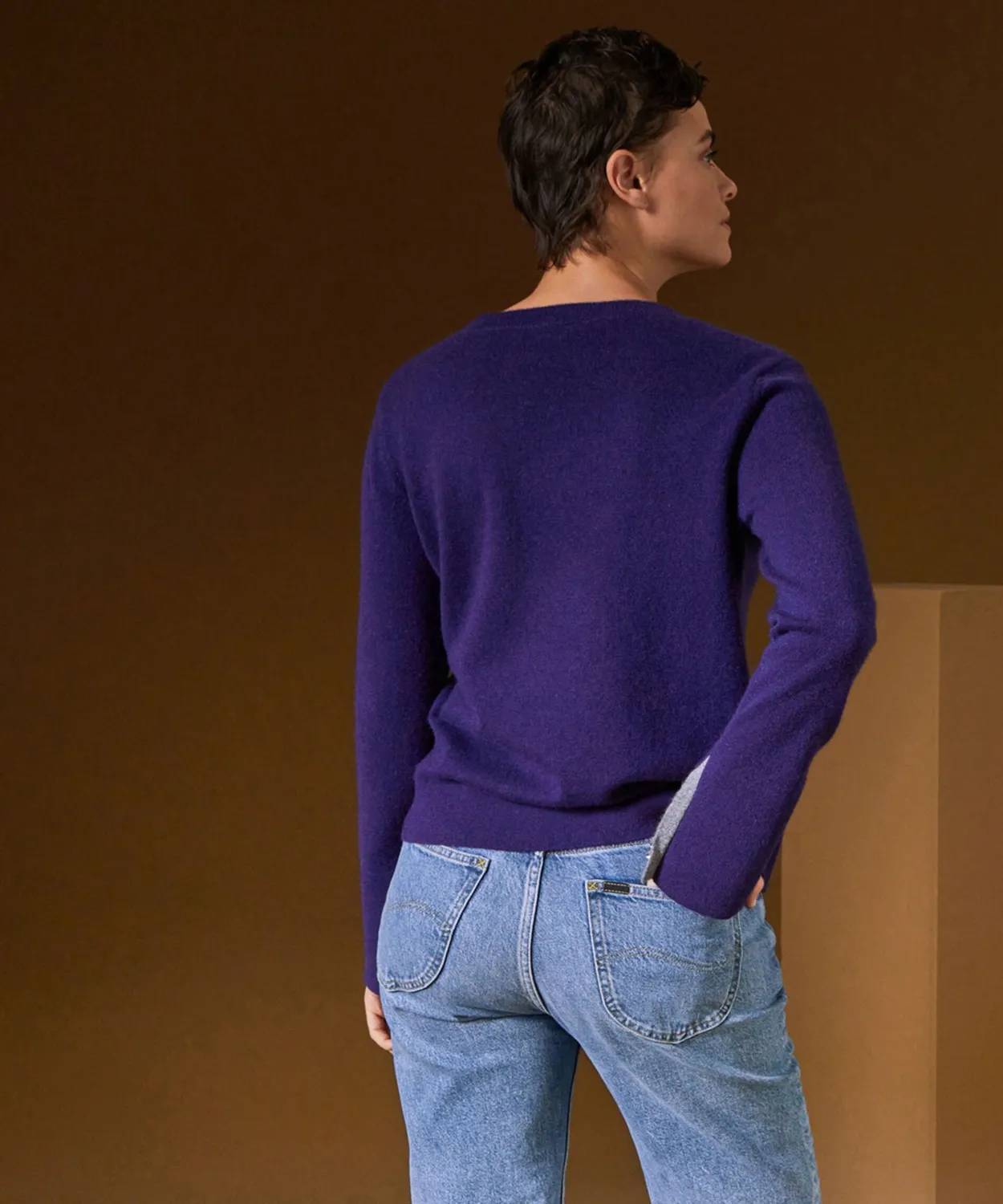Rodier maglia girocollo cashmere viola scuro 2 fili