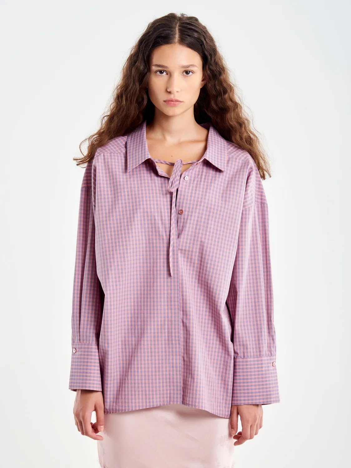 Vicolo Set camicia reggiseno quadretti cipria taglia S