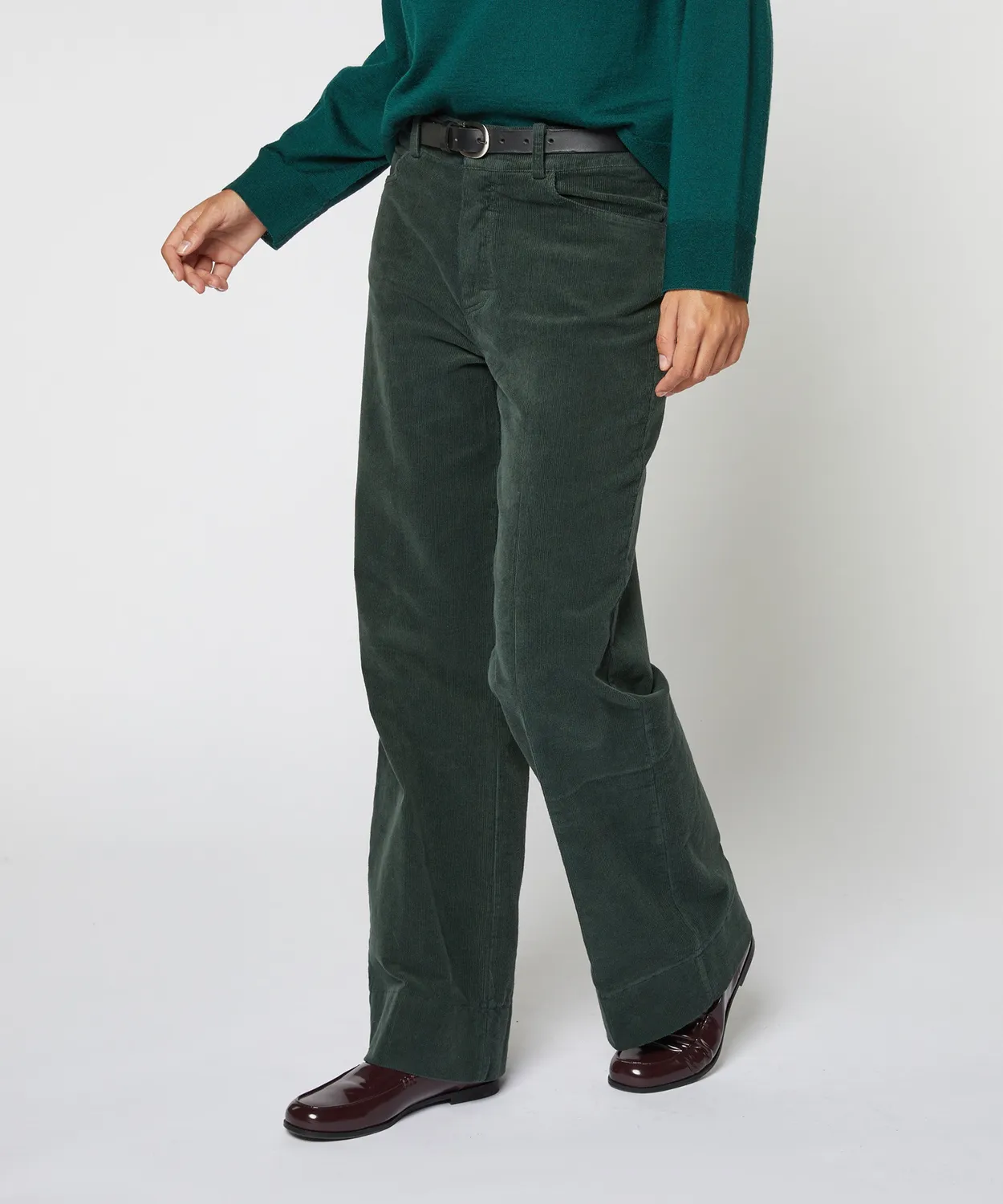 Rodier Pantaloni larghi velluto verde abete vita alta