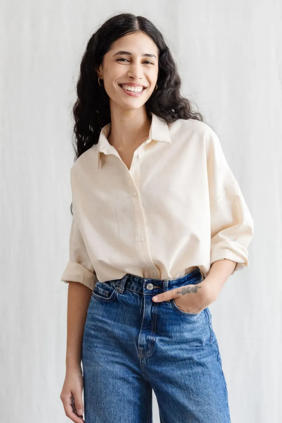 Jyoti Fair Works Mayank blusa crema lino cotone naturale