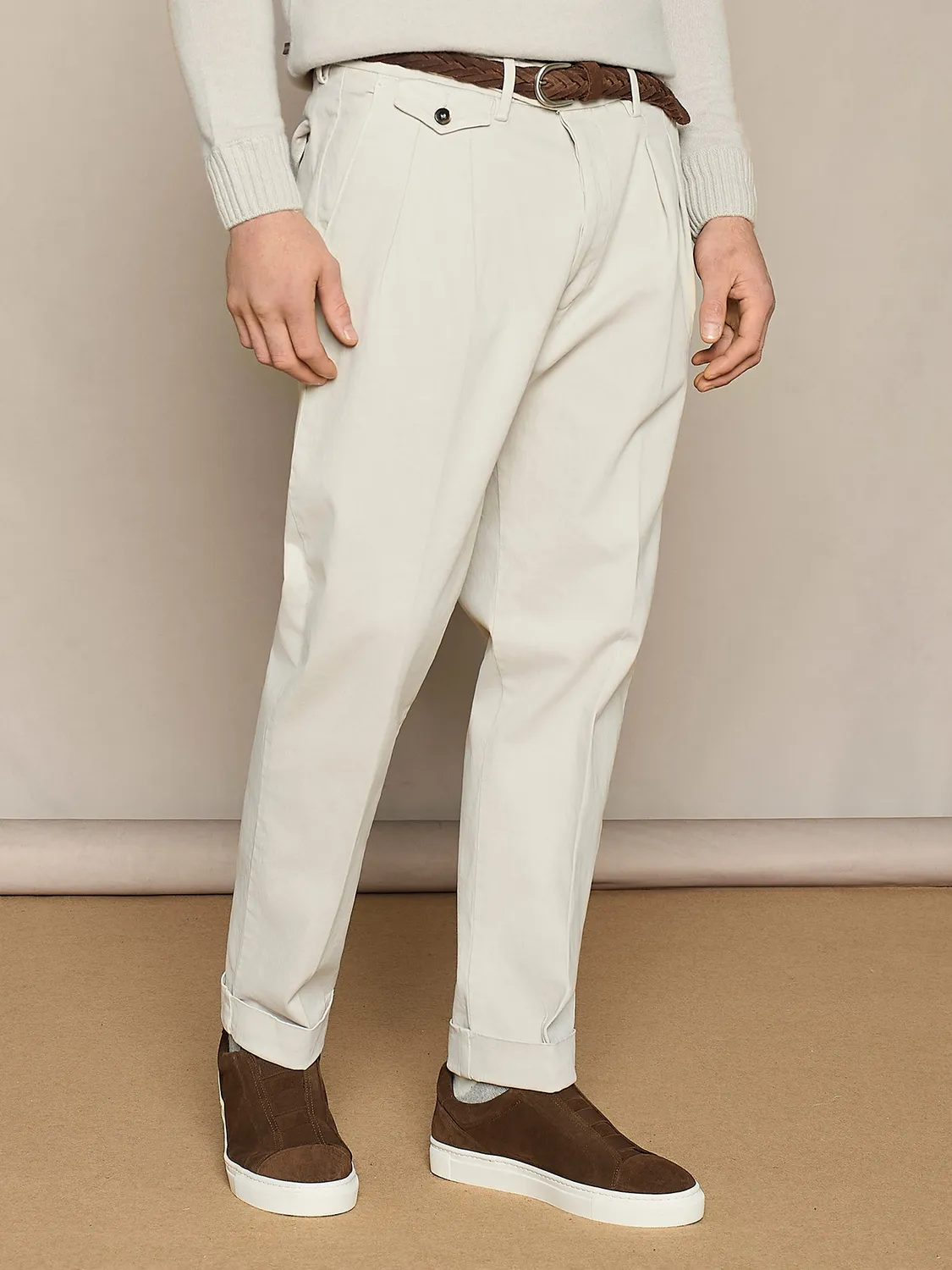 Paul Taylor Pantalone doppia pinces gabardina burro