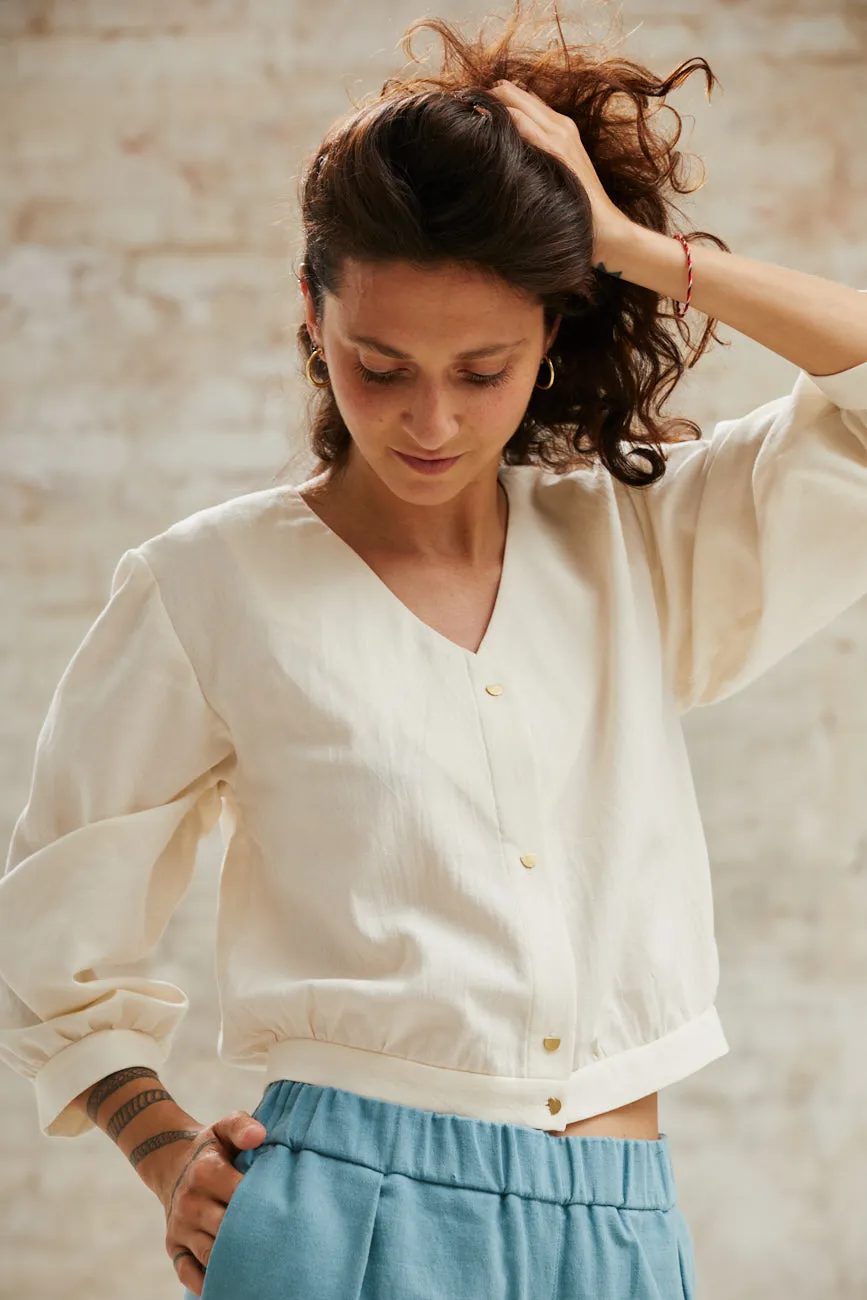Jyoti Sahay camicetta crema cotone crop maniche