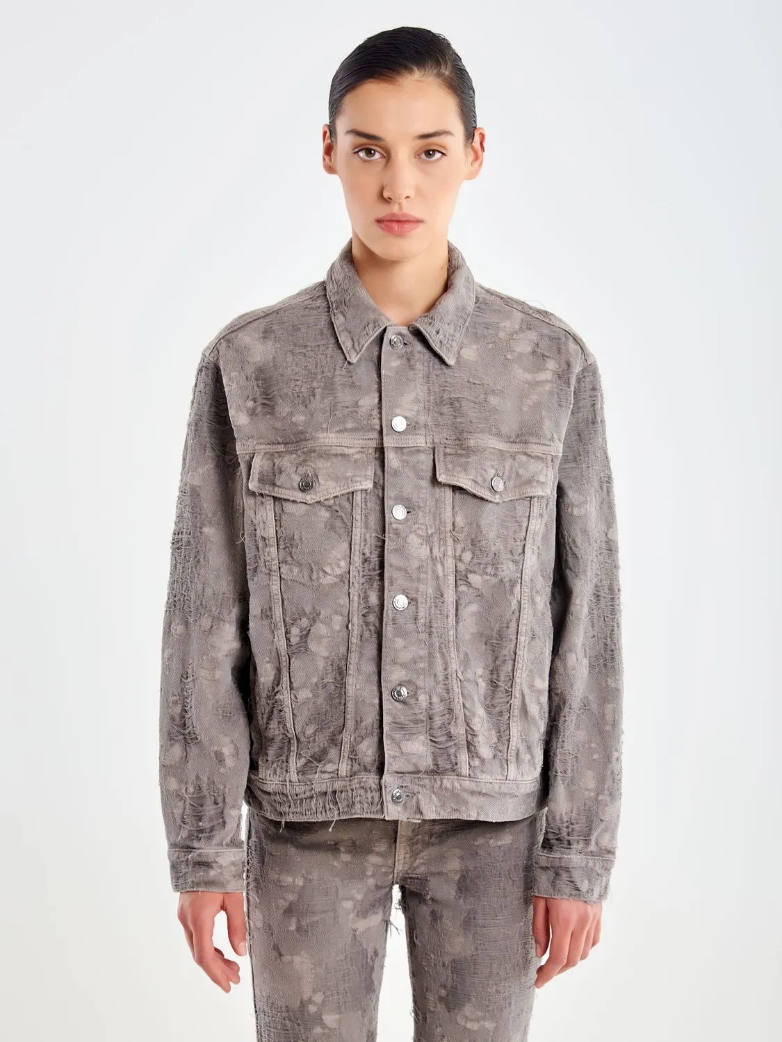 Vicolo Giacca denim sfilacciato grigio taglia M