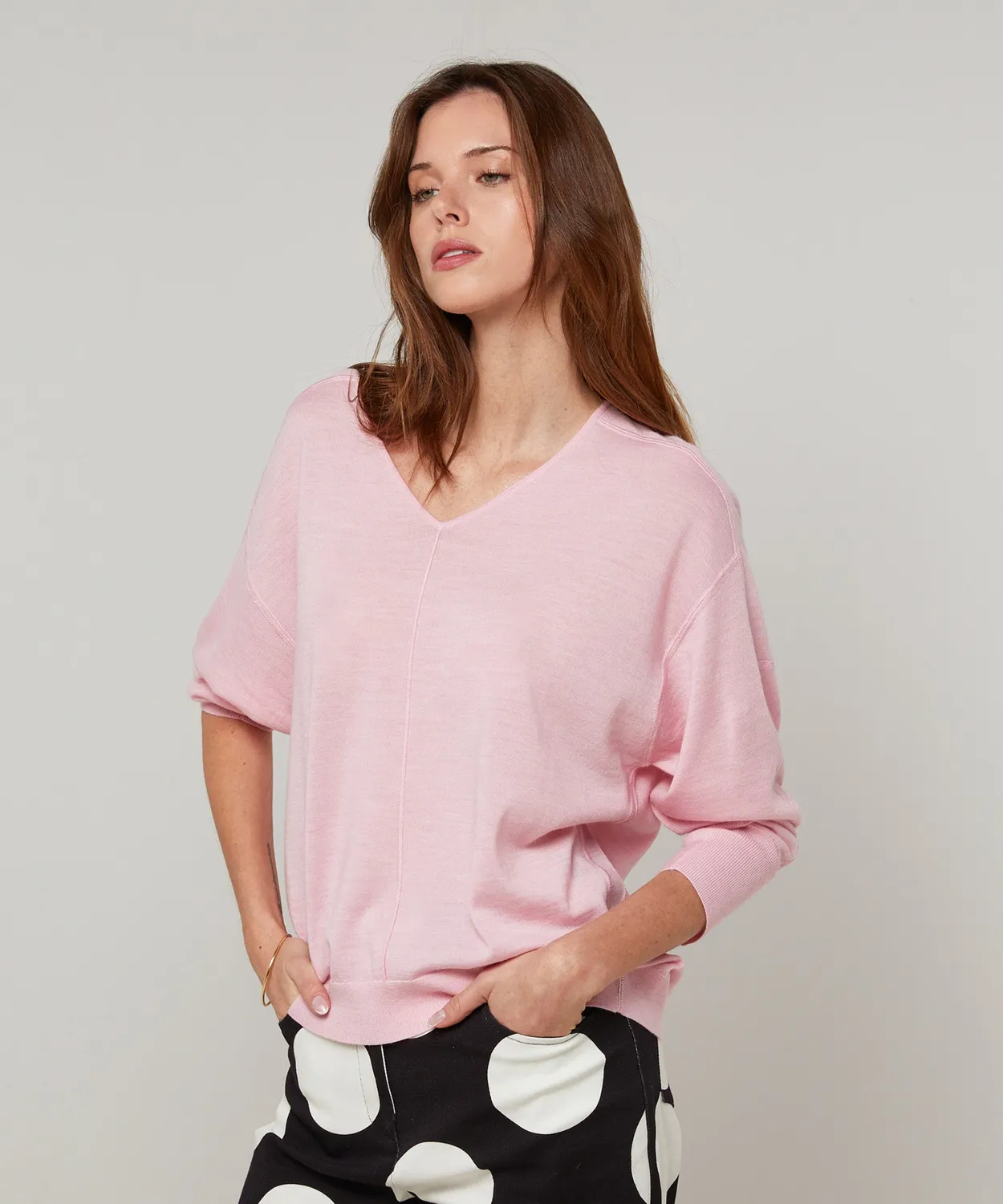 Rodier Maglione Oversize Scollo a V Rosa Pale Lana