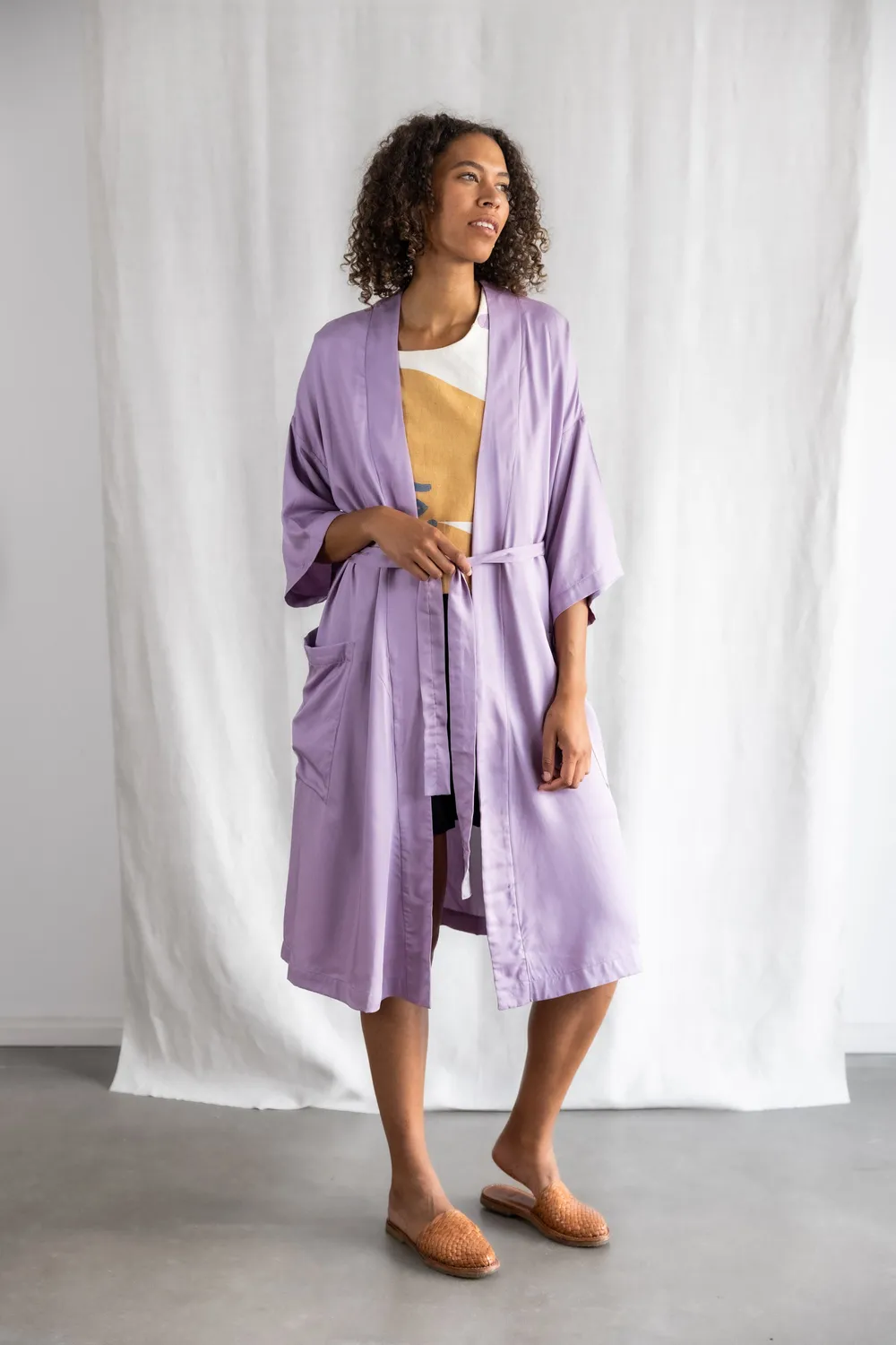 Jyoti Rohani cardigan modal lilla con cintura