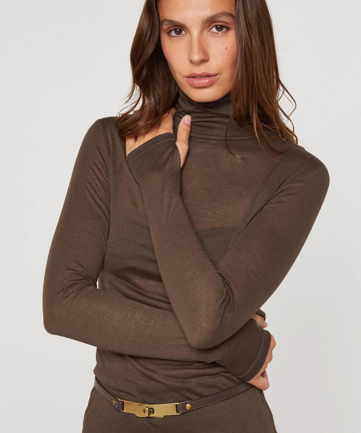Rodier t-shirt collo alto marrone donna