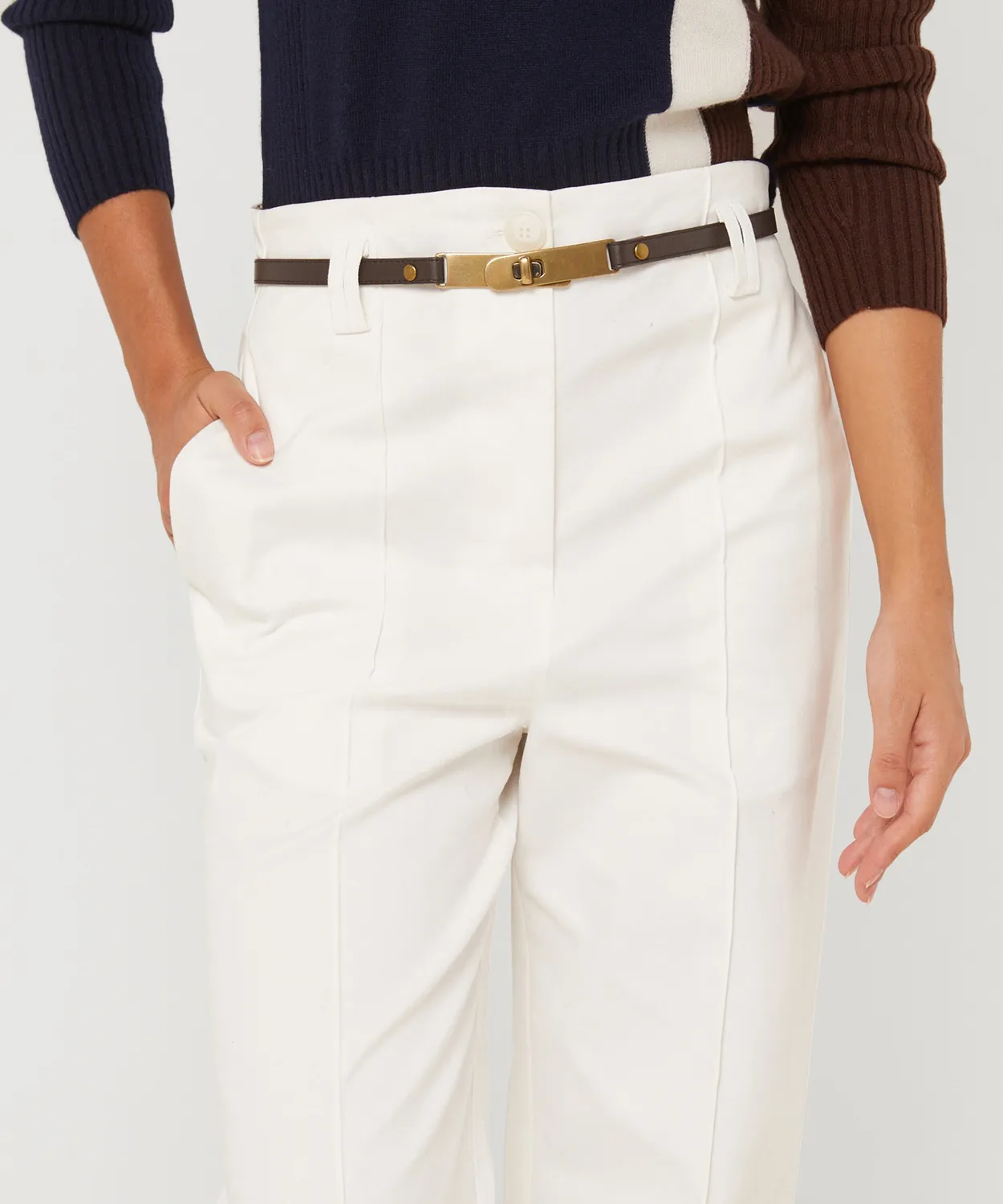 Rodier Pantaloni Larghi Vita Alta Cotone Bianco Ecru